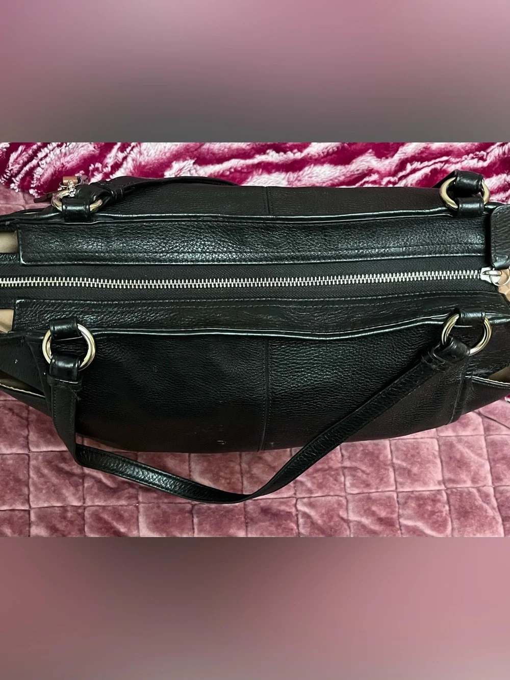 Coach Black Pebbled Leather Tote with Logo Plaque